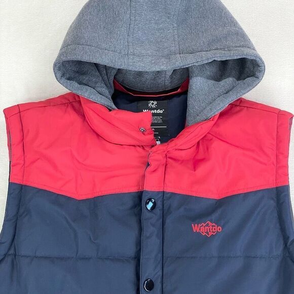 Wantdo‎ Jacket Mens XL Navy Red Retro Hooded Puffer Full Zip Vest - Picture 2 of 9